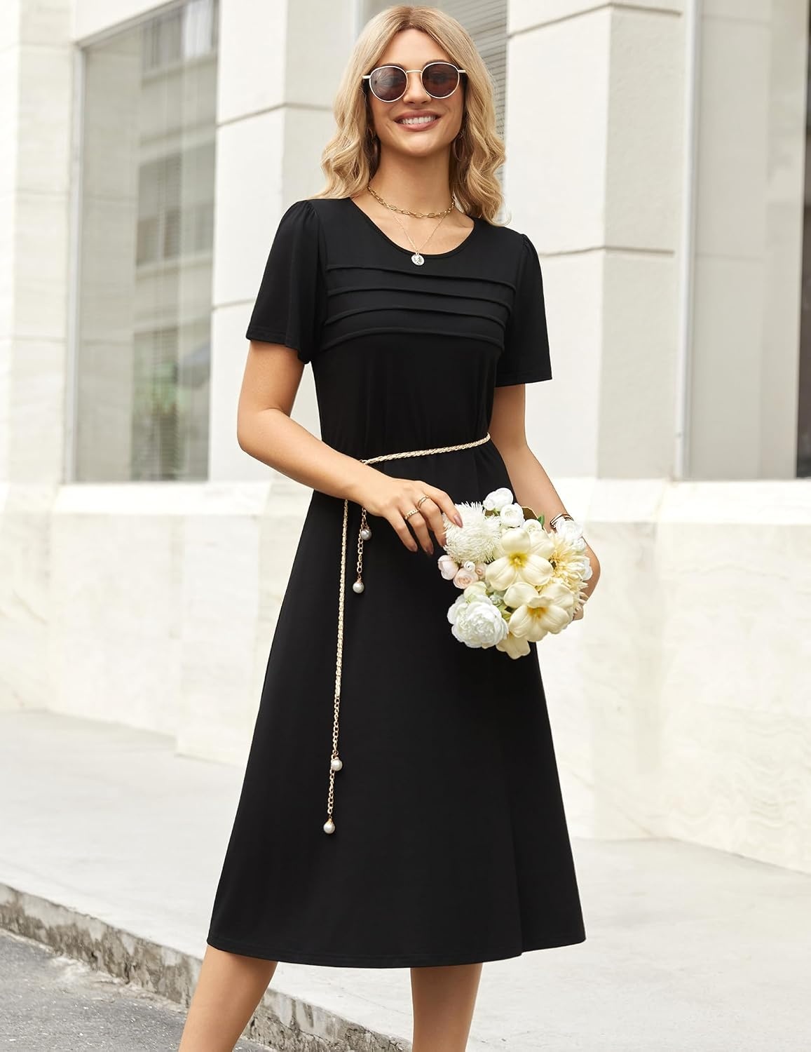 image:imageZeagoo Womens Casual Dresses for Summer Short Sleeve Flare Midi Dress BeachSolid Black