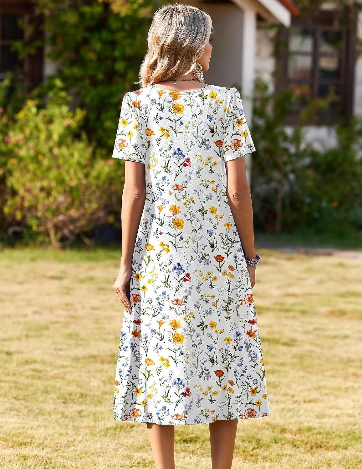 image:imageZeagoo Womens Casual Dresses for Summer Short Sleeve Flare Midi Dress BeachWhite Xh403