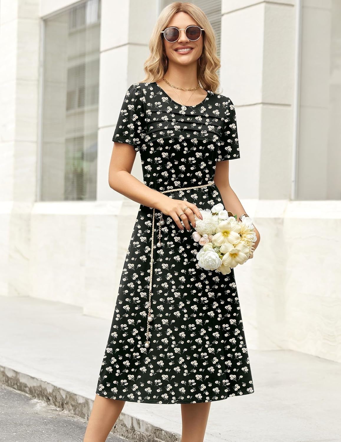image:imageZeagoo Womens Casual Dresses for Summer Short Sleeve Flare Midi Dress BeachXh33