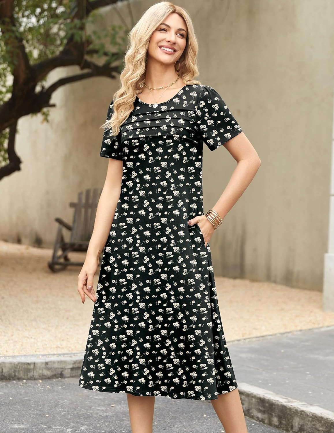 image:imageZeagoo Womens Casual Dresses for Summer Short Sleeve Flare Midi Dress BeachXh33