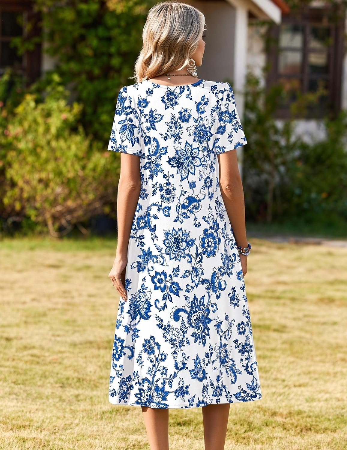 image:imageZeagoo Womens Casual Dresses for Summer Short Sleeve Flare Midi Dress BeachYg20