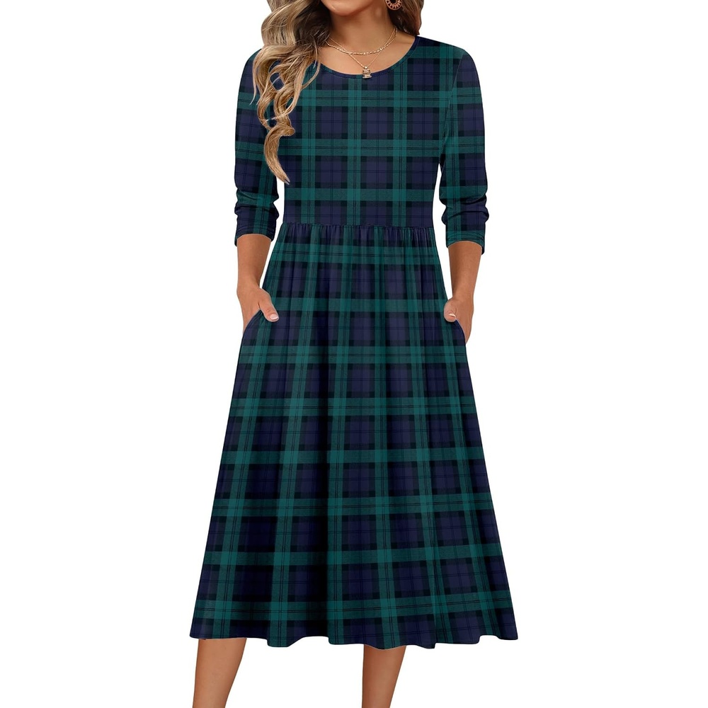 image:imageZeagoo 34 Sleeve Womens Dress Casual Aline Summer Fall Midi Long DressesGw563