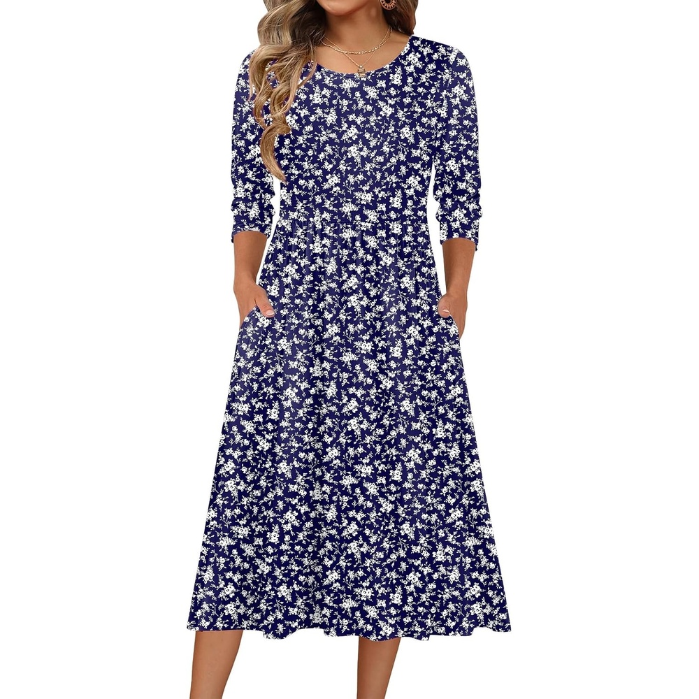image:imageZeagoo 34 Sleeve Womens Dress Casual Aline Summer Fall Midi Long DressesXh445