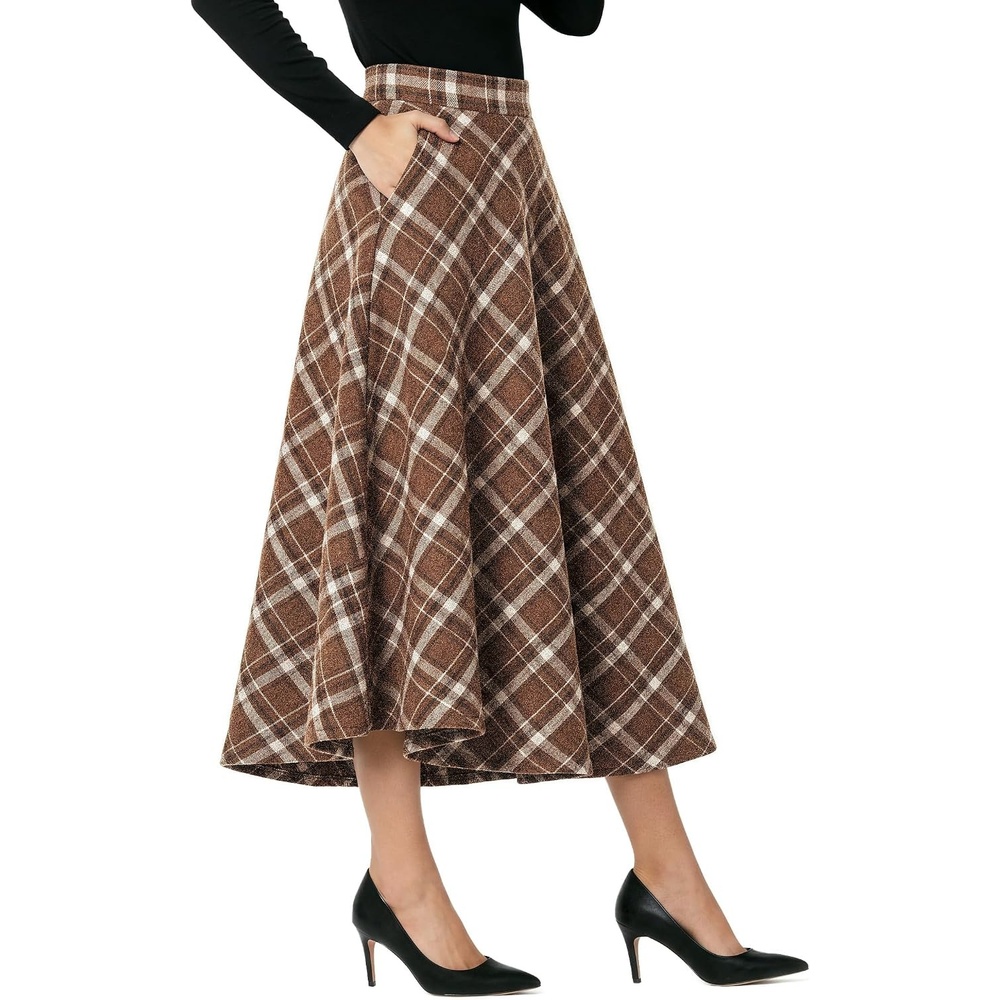 image:imageZeagoo Plaid Skirts for Women Elastic Waist Aline Tartan Skirt with PocketsGz919