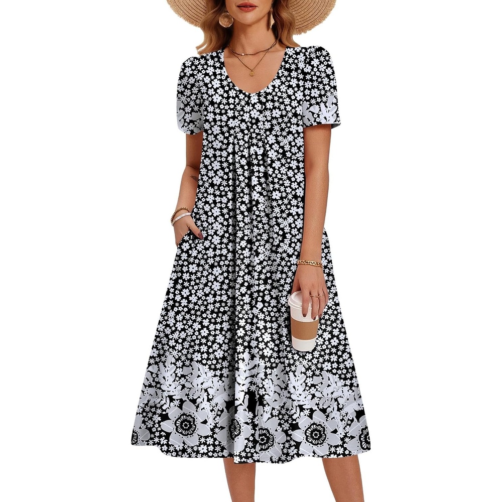 image:imageZeagoo Summer Casual Dress for Womens Floral Midi Sundress with PocketsBlack Floral