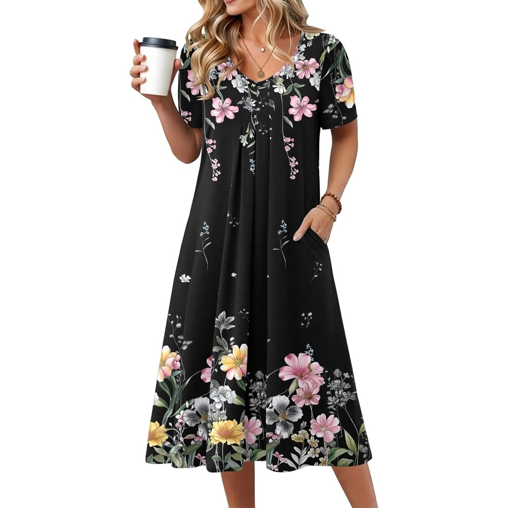 image:imageZeagoo Summer Casual Dress for Womens Floral Midi Sundress with PocketsBlack Floral1