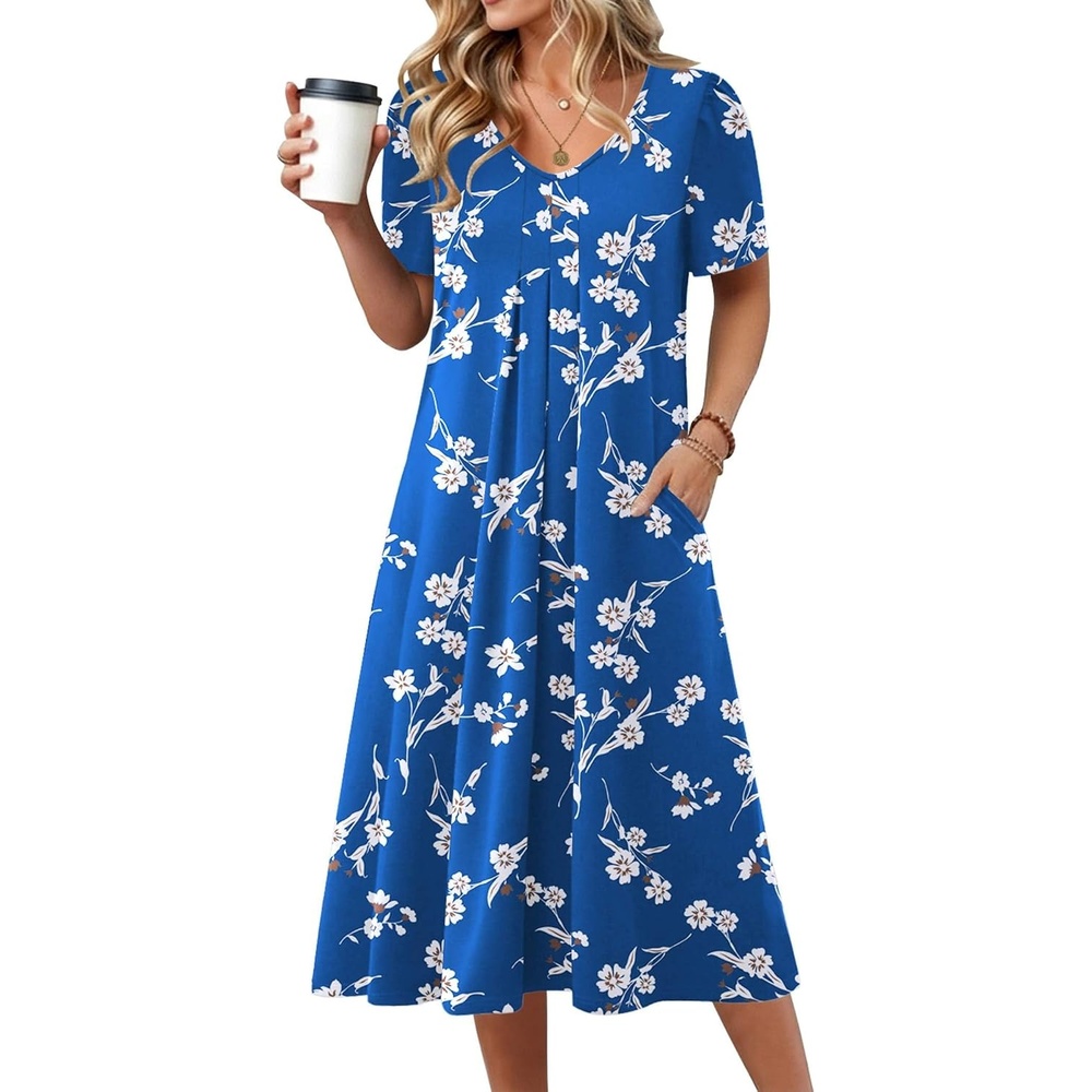 image:imageZeagoo Summer Casual Dress for Womens Floral Midi Sundress with PocketsBlue Floral1