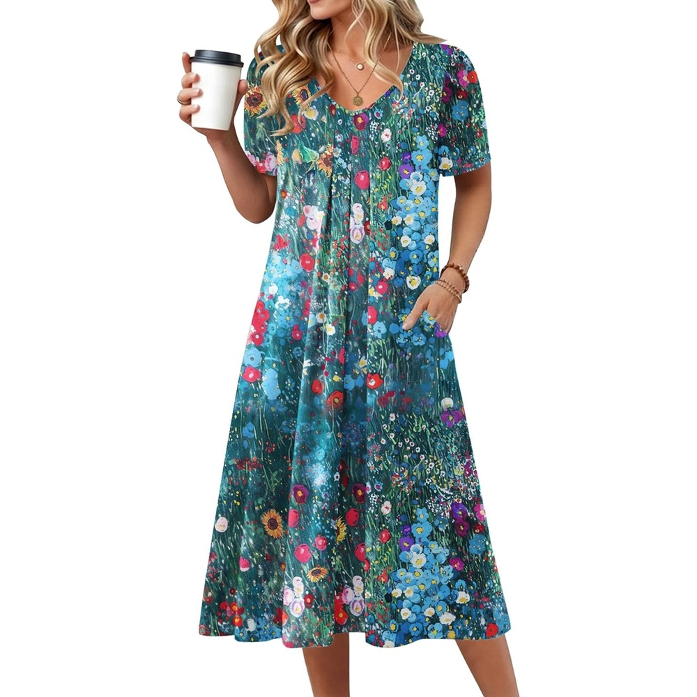 image:imageZeagoo Summer Casual Dress for Womens Floral Midi Sundress with PocketsFloral1