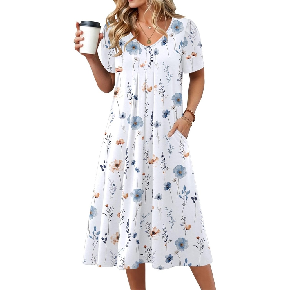 image:imageZeagoo Summer Casual Dress for Womens Floral Midi Sundress with PocketsWhite Floral