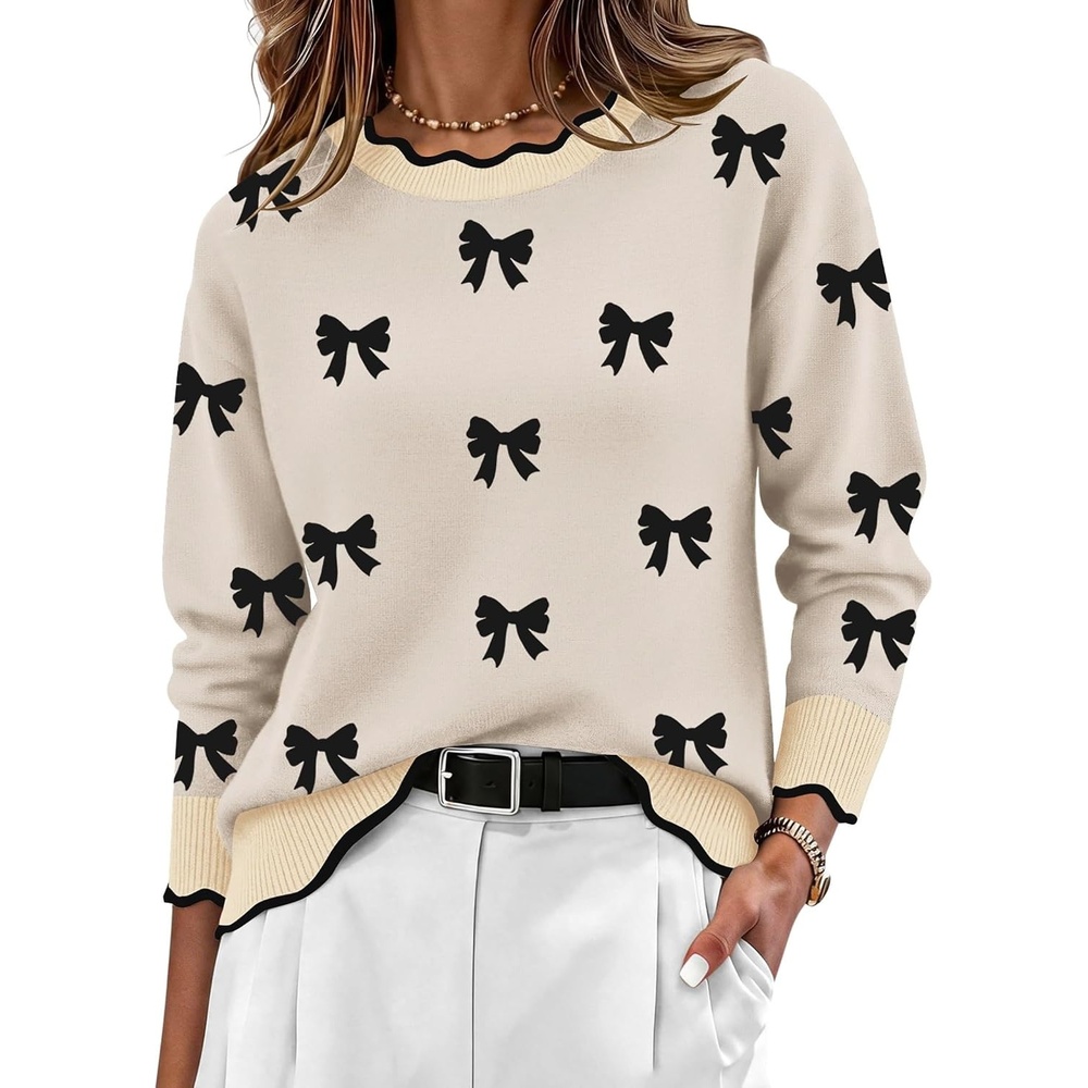 image:imageZeagoo Sweaters for Women 2026 Fall Outfits Long Sleeve Winter ClothesBow Black