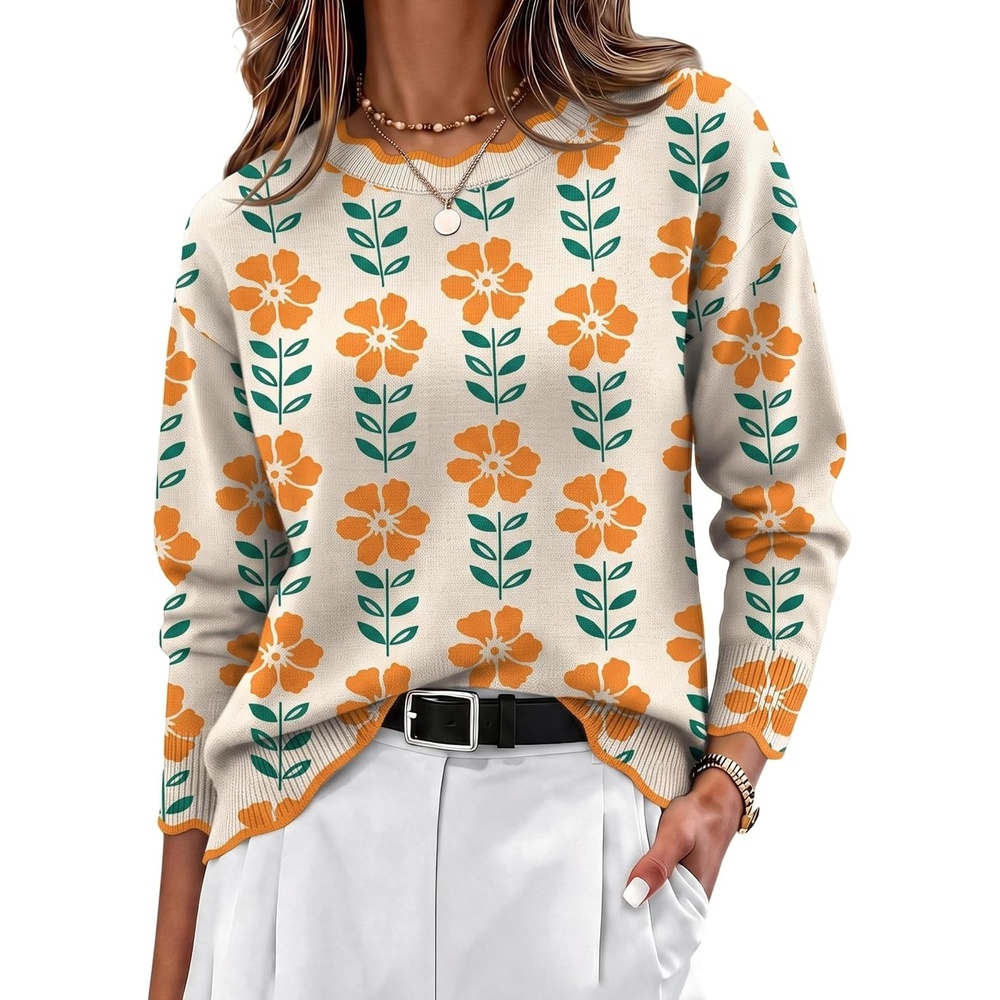 image:imageZeagoo Sweaters for Women 2026 Fall Outfits Long Sleeve Winter ClothesFlower Apricot
