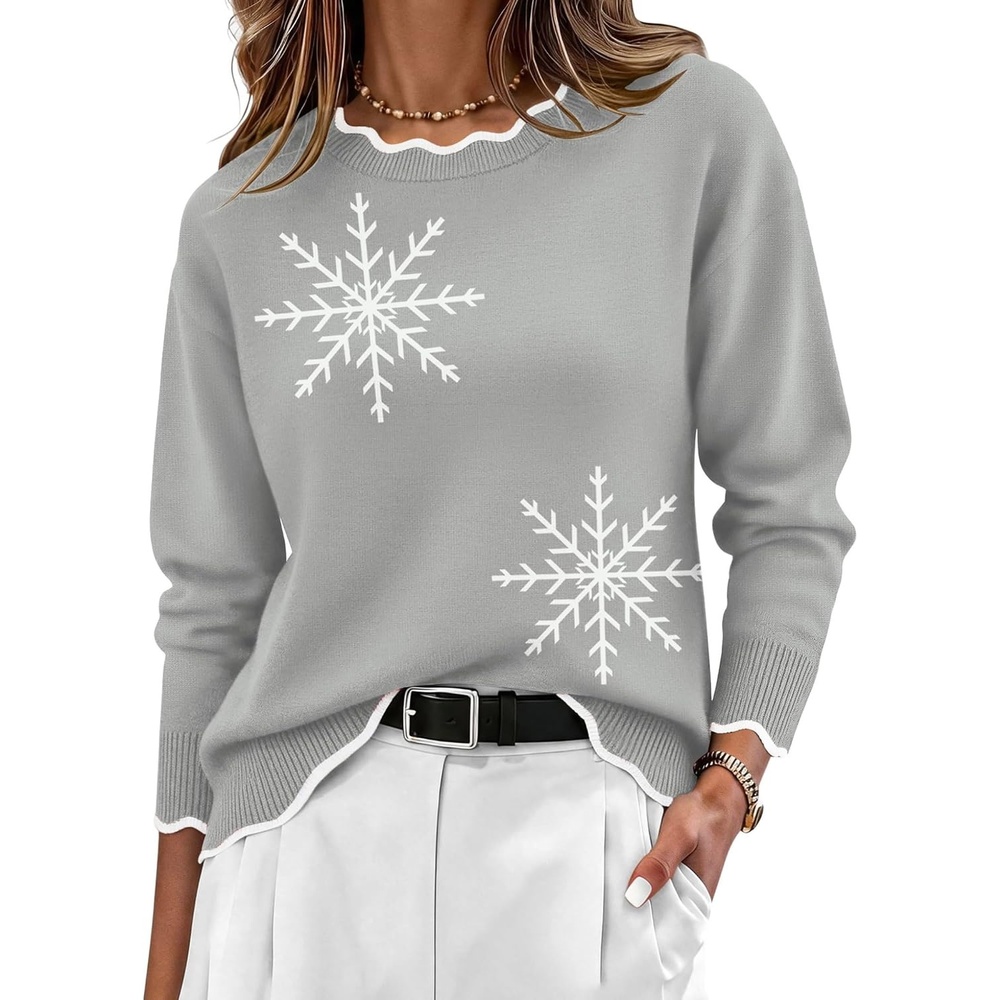 image:imageZeagoo Sweaters for Women 2026 Fall Outfits Long Sleeve Winter ClothesWhite Snowflakes