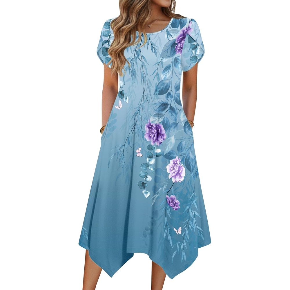 image:imageZeagoo Womens Casual Dress for Summer Loose Hankerchief Flare Midi Sundress01 Blue
