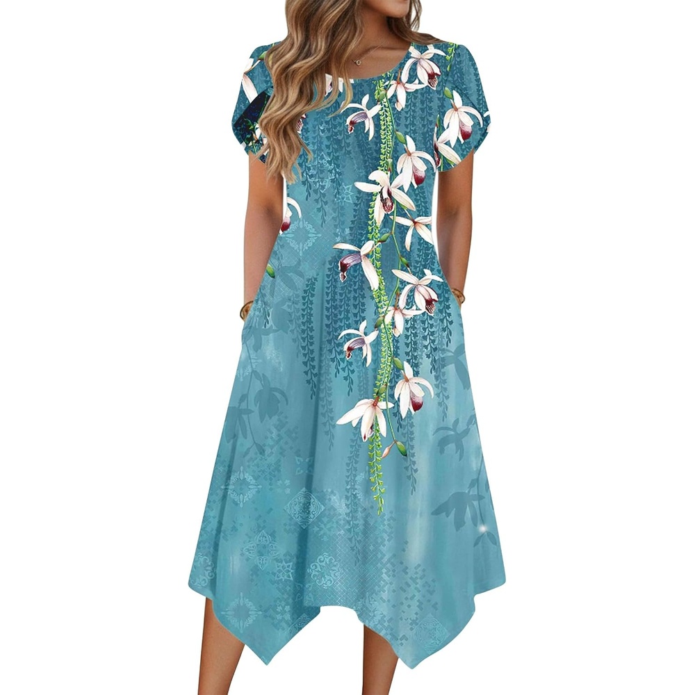 image:imageZeagoo Womens Casual Dress for Summer Loose Hankerchief Flare Midi Sundress04 Blue