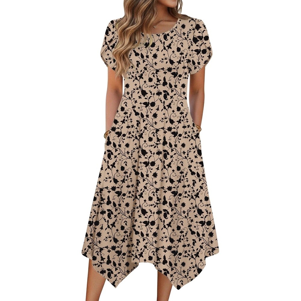 image:imageZeagoo Womens Casual Dress for Summer Loose Hankerchief Flare Midi SundressBeige