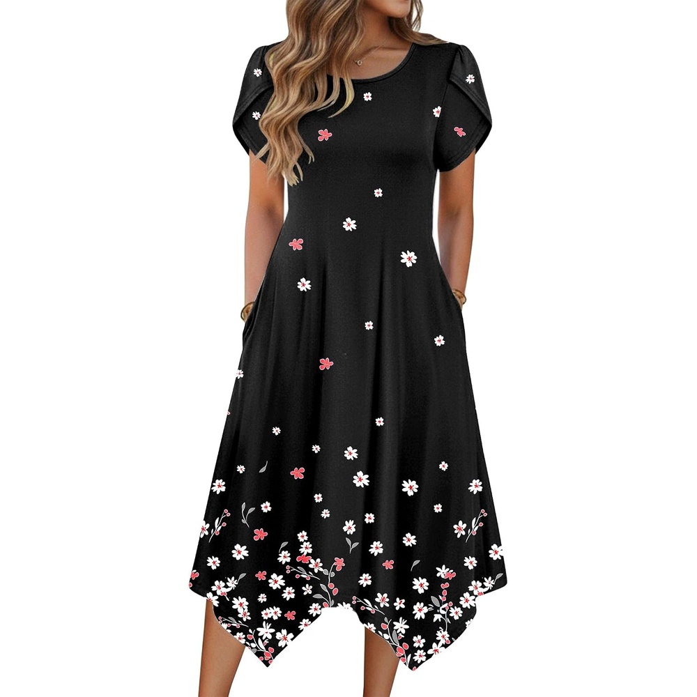 image:imageZeagoo Womens Casual Dress for Summer Loose Hankerchief Flare Midi SundressBlack Sf236