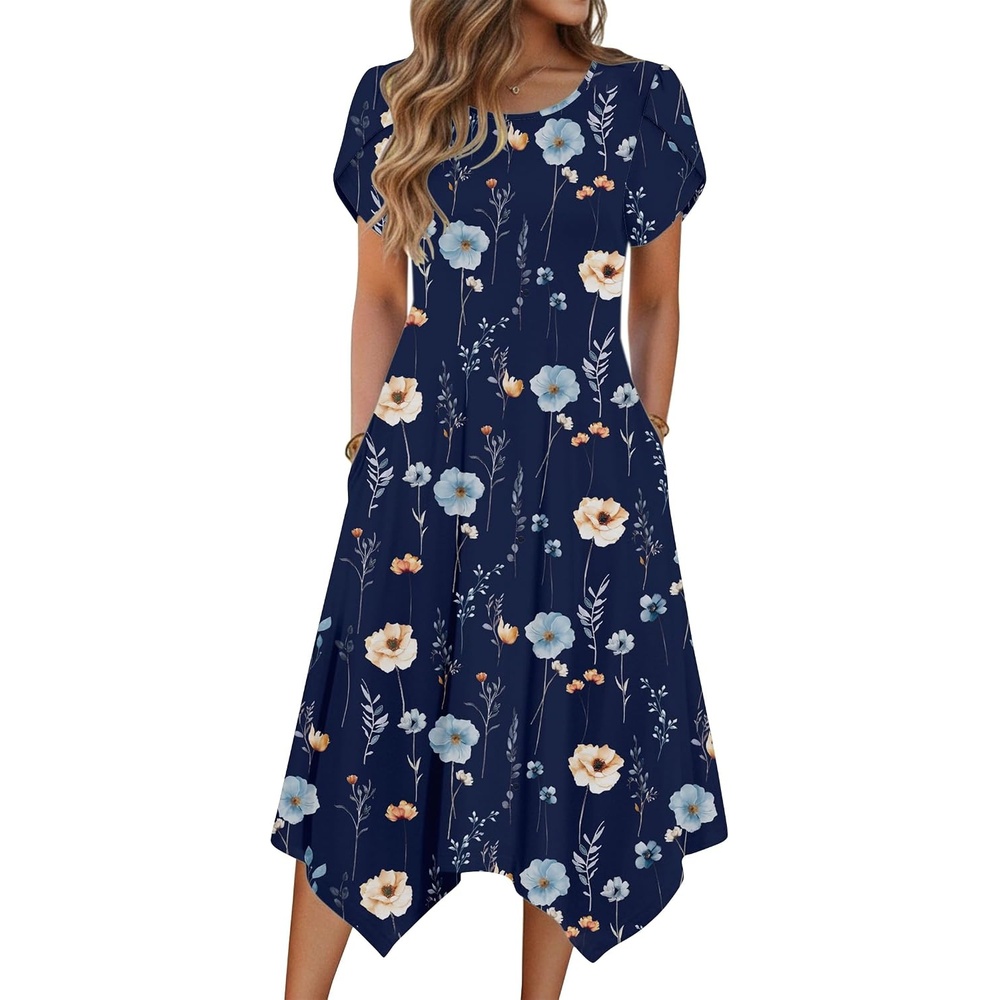 image:imageZeagoo Womens Casual Dress for Summer Loose Hankerchief Flare Midi SundressNavy Floral