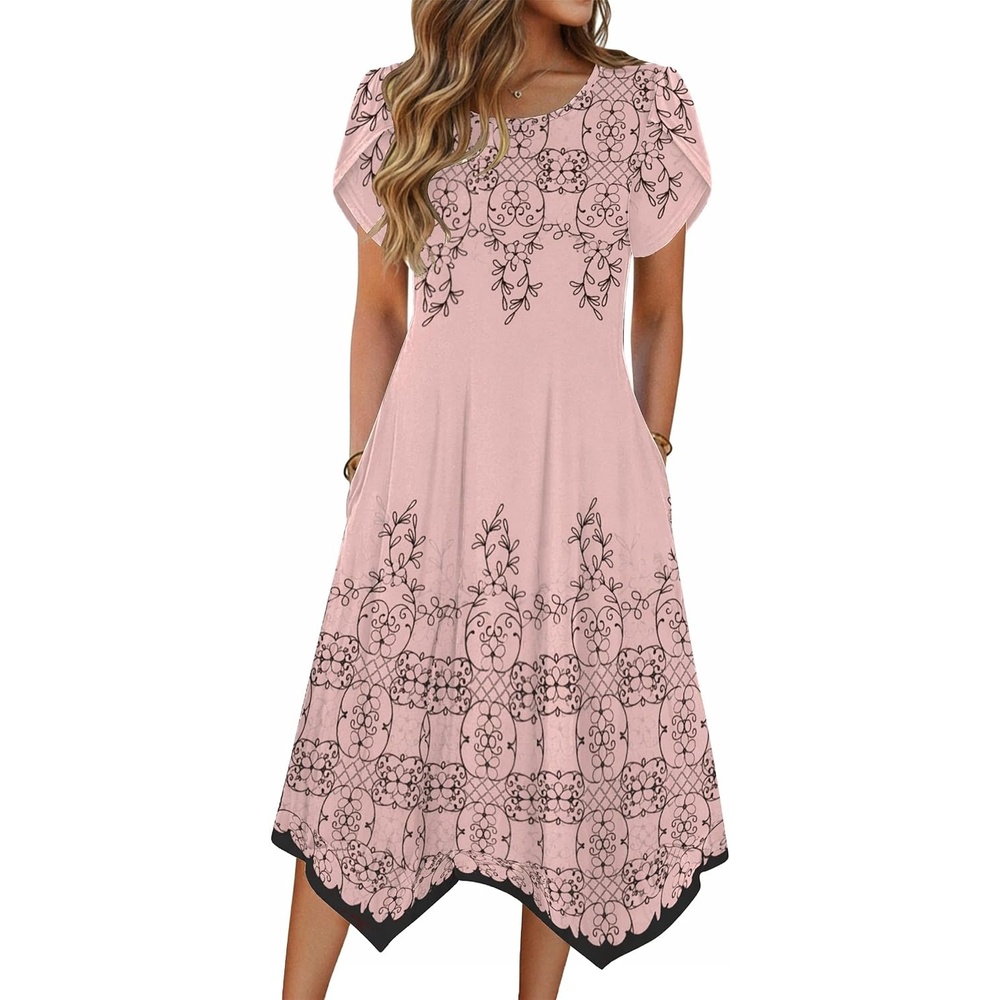 image:imageZeagoo Womens Casual Dress for Summer Loose Hankerchief Flare Midi SundressPink Sf292