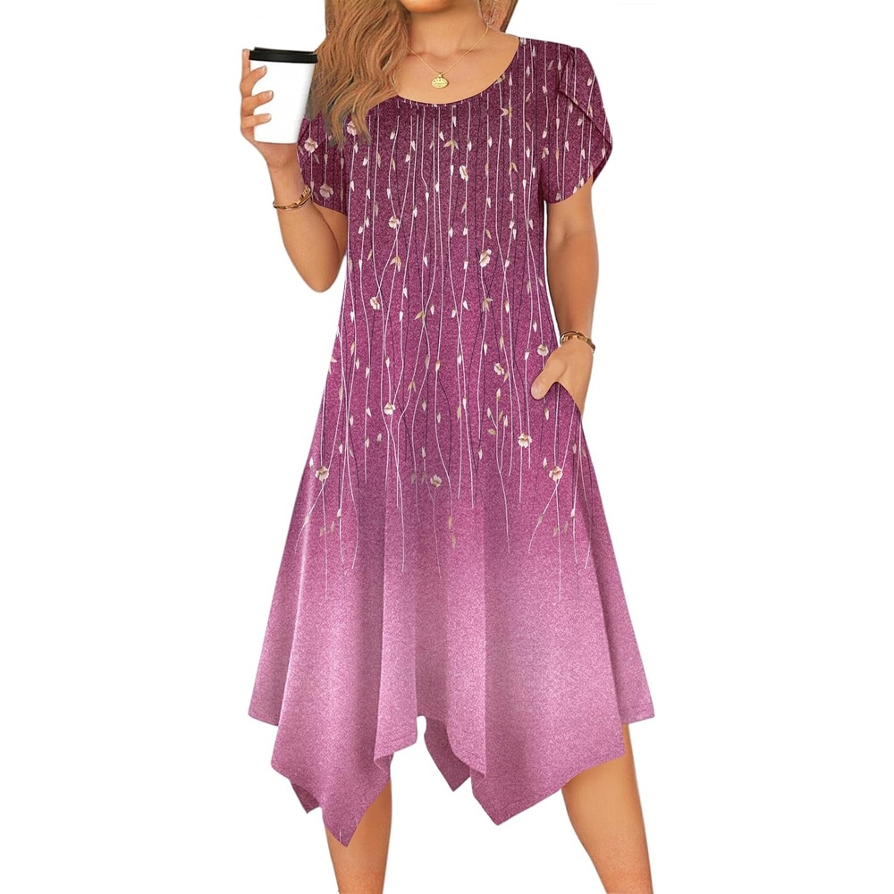 image:imageZeagoo Womens Casual Dress for Summer Loose Hankerchief Flare Midi SundressPurple