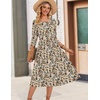 Zeagoo 3/4 Sleeve Women’s Dress Casual Aline Summer Fall Midi Long Dresses(Apricot Floral)