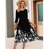 Zeagoo 3/4 Sleeve Women’s Dress Casual Aline Summer Fall Midi Long Dresses(Black Floral)