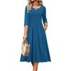 Zeagoo 3/4 Sleeve Women’s Dress Casual Aline Summer Fall Midi Long Dresses(Blue)