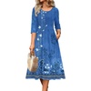Zeagoo 3/4 Sleeve Women’s Dress Casual Aline Summer Fall Midi Long Dresses(Blue Boho Print)