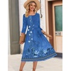 Zeagoo 3/4 Sleeve Women’s Dress Casual Aline Summer Fall Midi Long Dresses(Blue Boho Print)