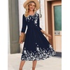 Zeagoo 3/4 Sleeve Women’s Dress Casual Aline Summer Fall Midi Long Dresses(Navy Blue Floral)