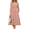 Zeagoo 3/4 Sleeve Women’s Dress Casual Aline Summer Fall Midi Long Dresses(Pink Floral)