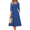 Zeagoo 3/4 Sleeve Women’s Dress Casual Aline Summer Fall Midi Long Dresses(Solid Blue)