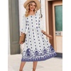 Zeagoo 3/4 Sleeve Women’s Dress Casual Aline Summer Fall Midi Long Dresses(White Ethnic Print)