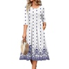 Zeagoo 3/4 Sleeve Women’s Dress Casual Aline Summer Fall Midi Long Dresses(White Ethnic Print)