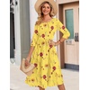 Zeagoo 3/4 Sleeve Women’s Dress Casual Aline Summer Fall Midi Long Dresses(Yellow Floral)