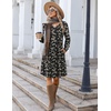 Zeagoo Fall Dresses for Women Long Sleeve Casual Pleated V Neck Dress 2026 A Line Tunic Dress(B26 Black Floral)