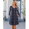 Zeagoo Fall Dresses for Women Long Sleeve Casual Pleated V Neck Dress 2026 A Line Tunic Dress(B26 Navy Floral)