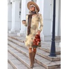 Zeagoo Fall Dresses for Women Long Sleeve Casual Pleated V Neck Dress 2026 A Line Tunic Dress(Beige Floral)