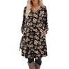 Zeagoo Fall Dresses for Women Long Sleeve Casual Pleated V Neck Dress 2026 A Line Tunic Dress(Black Floral 02)