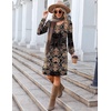 Zeagoo Fall Dresses for Women Long Sleeve Casual Pleated V Neck Dress 2026 A Line Tunic Dress(Black Printed)