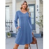 Zeagoo Fall Dresses for Women Long Sleeve Casual Pleated V Neck Dress 2026 A Line Tunic Dress(Blue)