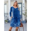 Zeagoo Fall Dresses for Women Long Sleeve Casual Pleated V Neck Dress 2026 A Line Tunic Dress(Blue Floral)