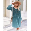 Zeagoo Fall Dresses for Women Long Sleeve Casual Pleated V Neck Dress 2026 A Line Tunic Dress(Blue Green 01)