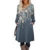 Zeagoo Fall Dresses for Women Long Sleeve Casual Pleated V Neck Dress 2026 A Line Tunic Dress(Blue Green Floral)