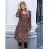 Zeagoo Fall Dresses for Women Long Sleeve Casual Pleated V Neck Dress 2026 A Line Tunic Dress(Brown Floral)