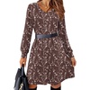 Zeagoo Fall Dresses for Women Long Sleeve Casual Pleated V Neck Dress 2026 A Line Tunic Dress(Brown Floral)