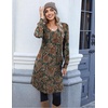 Zeagoo Fall Dresses for Women Long Sleeve Casual Pleated V Neck Dress 2026 A Line Tunic Dress(C26 Boho Printed)