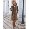 Zeagoo Fall Dresses for Women Long Sleeve Casual Pleated V Neck Dress 2026 A Line Tunic Dress(C26 Leopard Print)
