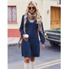 Zeagoo Fall Dresses for Women Long Sleeve Casual Pleated V Neck Dress 2026 A Line Tunic Dress(C26 Navy Dot)
