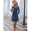 Zeagoo Fall Dresses for Women Long Sleeve Casual Pleated V Neck Dress 2026 A Line Tunic Dress(C26 Navy Dot)