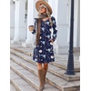 Zeagoo Fall Dresses for Women Long Sleeve Casual Pleated V Neck Dress 2026 A Line Tunic Dress(Navy Floral)